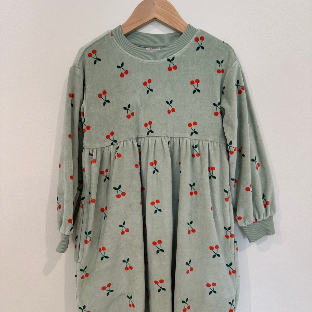 Hanna Andersson Cherry Berry on Seafoam Velvet Long Sleeve Dress